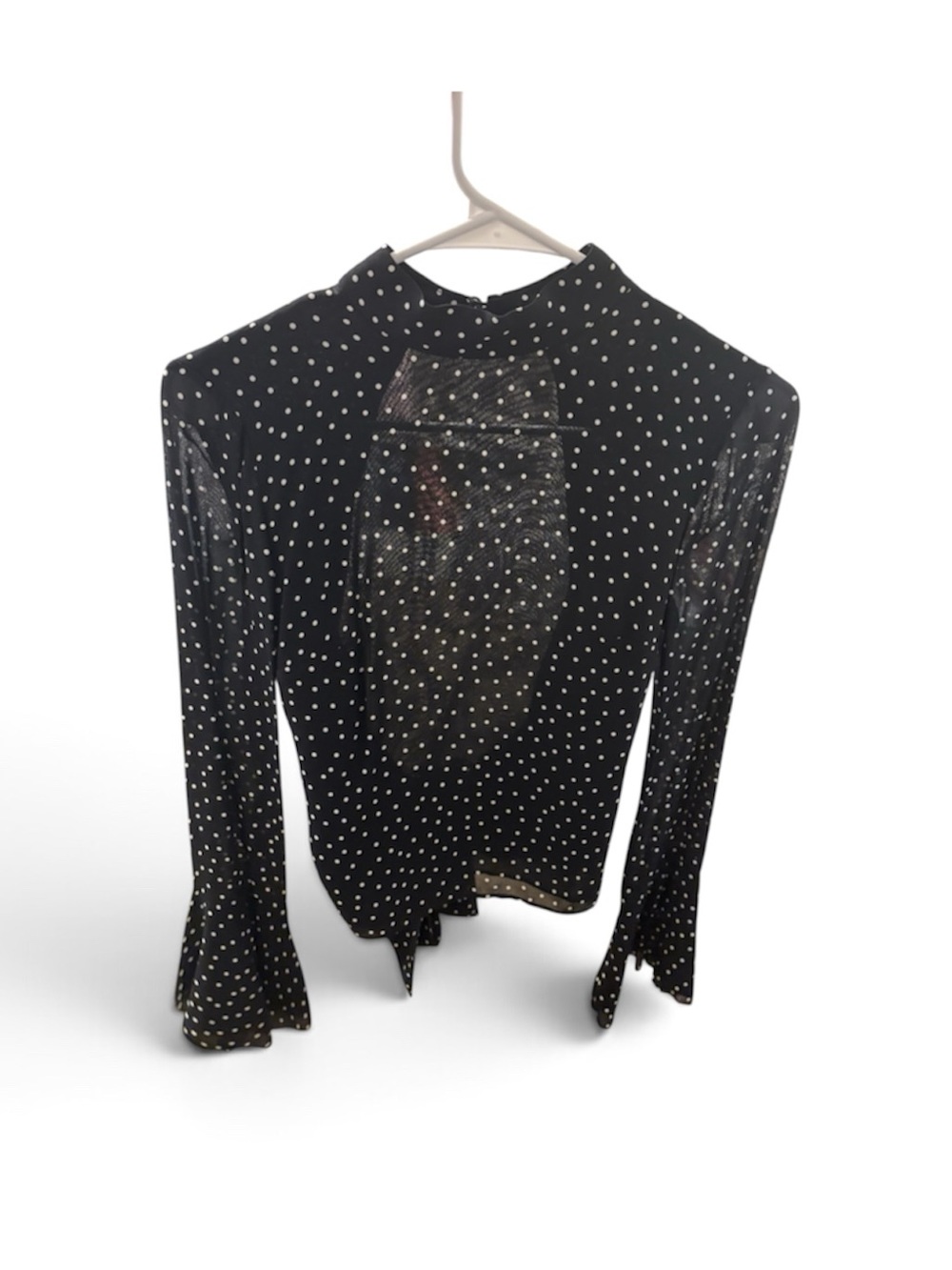 Reformation Black Polka Dot Long Sleeve Sheer Blouse